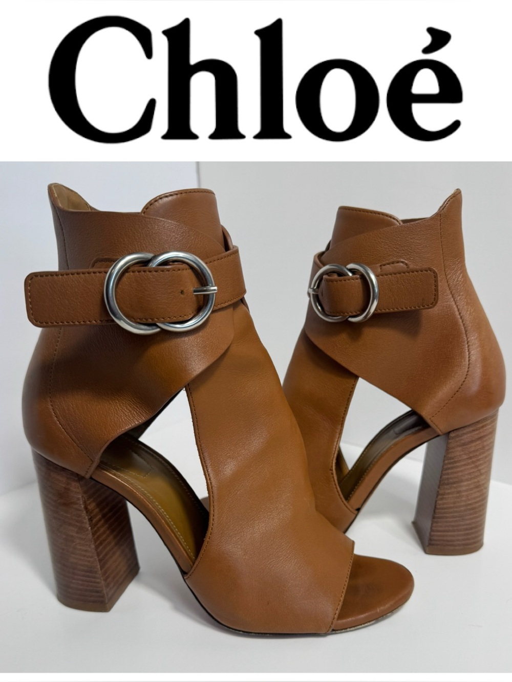 Chloé MILLIE Leather Open Toe Cutout Leather Bootie 39